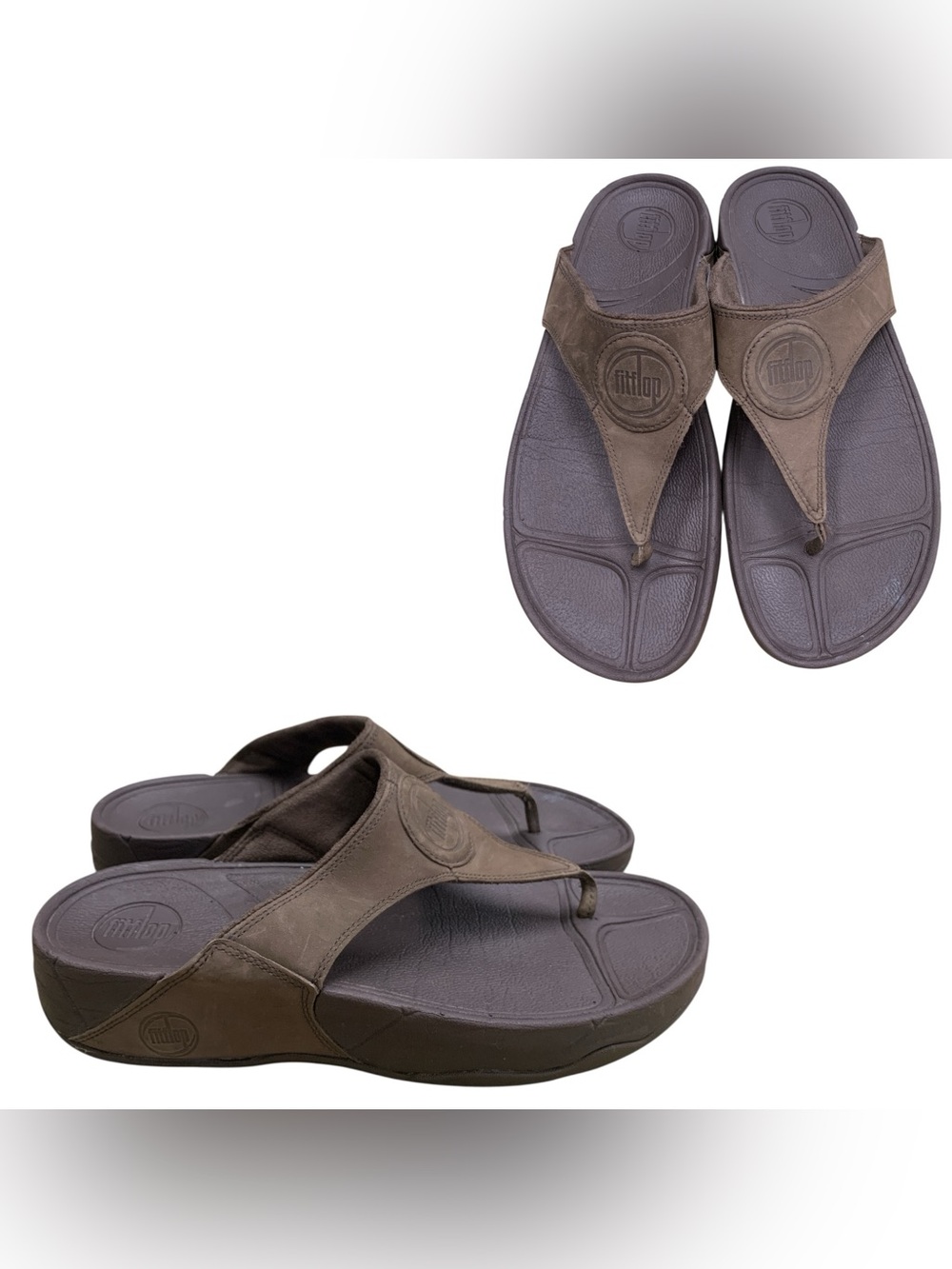 FitFlop Brown Leather Thong Sandals Comfort Flip Flops S10